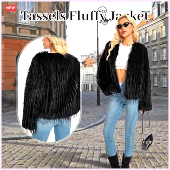 Plus Size Faux Fur Jacket Winter Coat Long Sleeve with Pockets - Picture 5 of 6